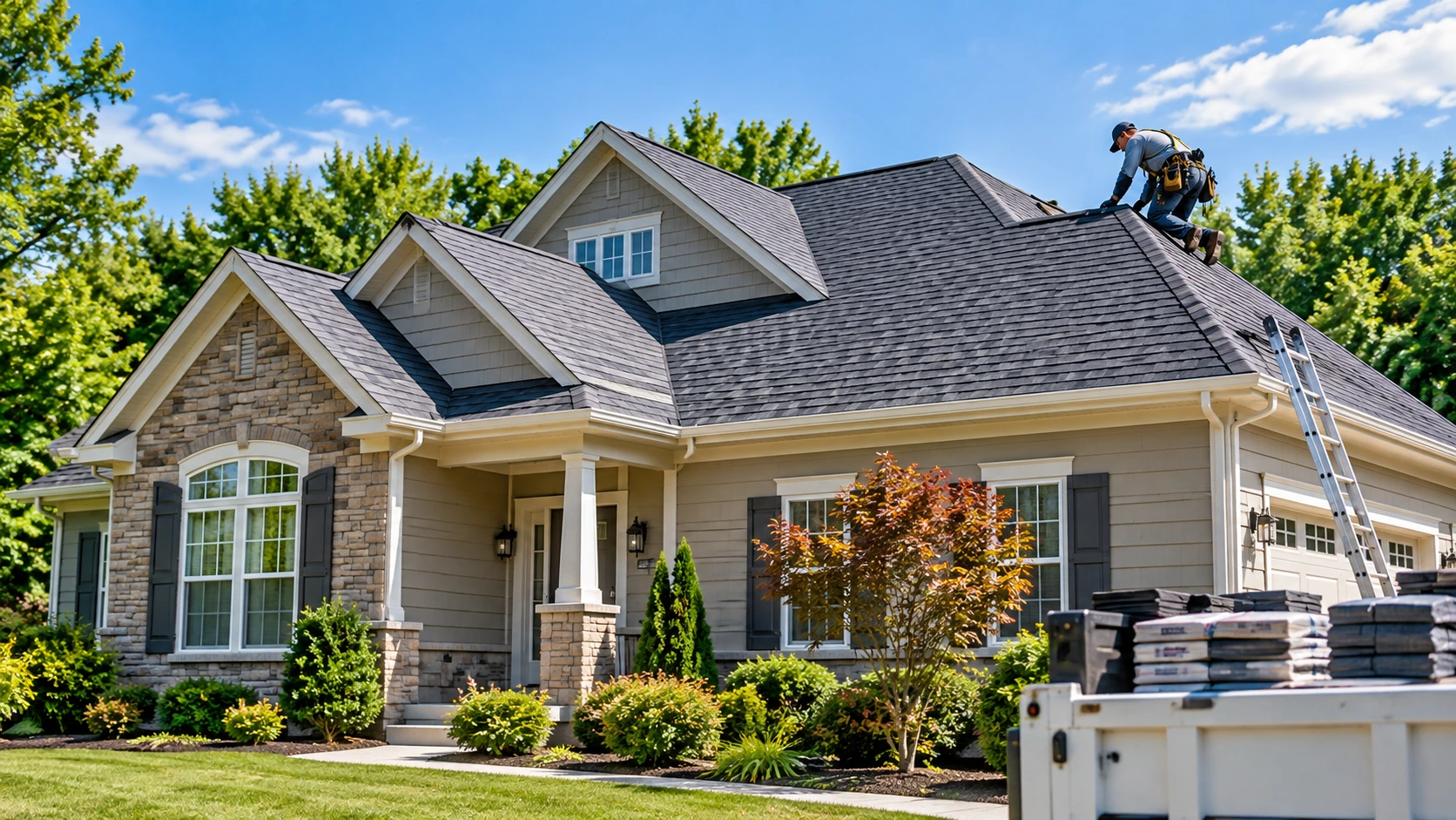 Residential North Carolina home with a professionally installed asphalt shingle roof