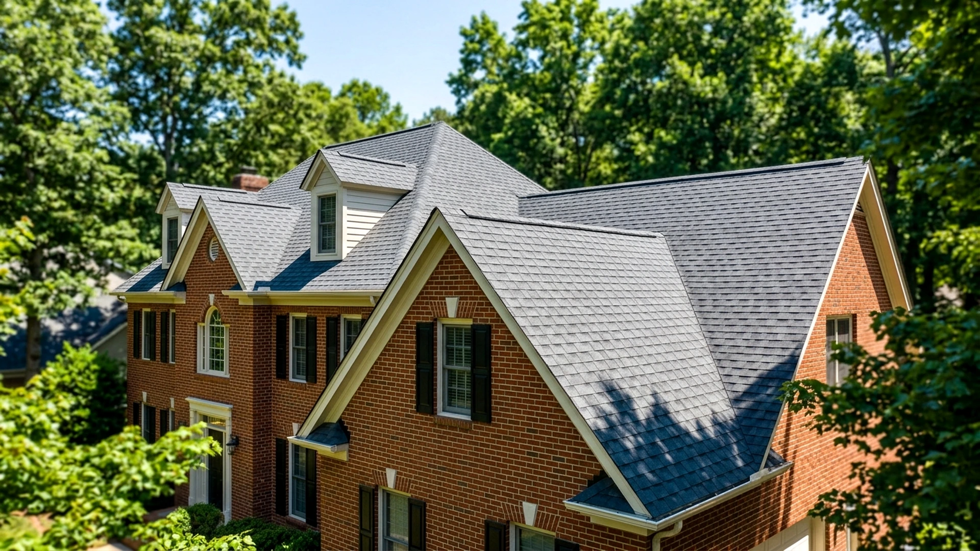 Asphalt shingle roof on a residential home in a wooded North Carolina setting