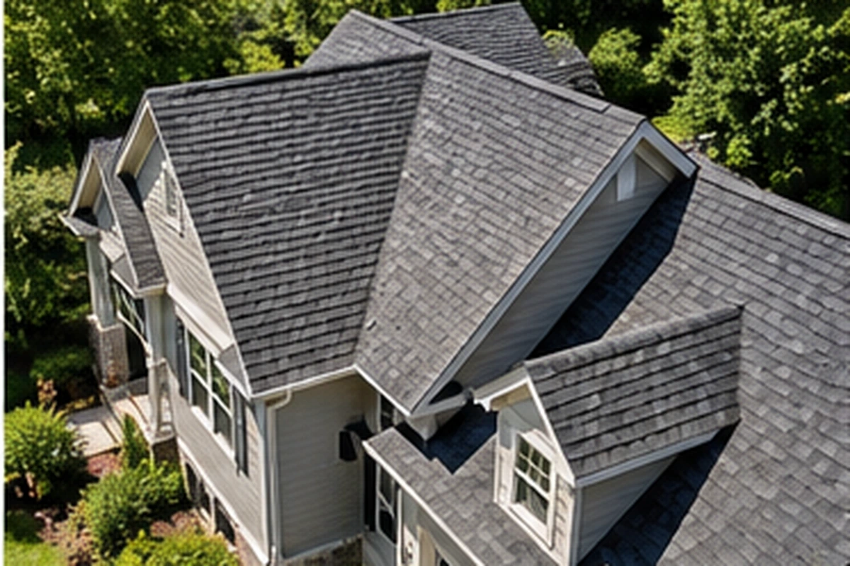 Large residential roof showing multiple slopes, valleys, and roof sections