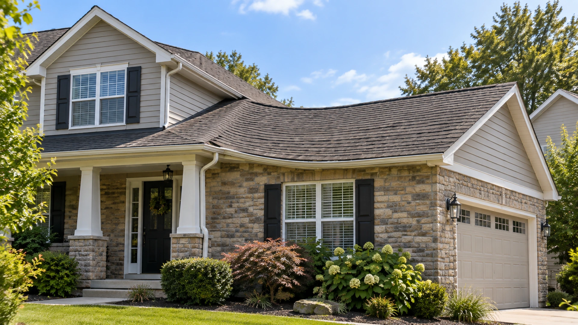 Residential home with a visibly sagging and uneven asphalt shingle roofline