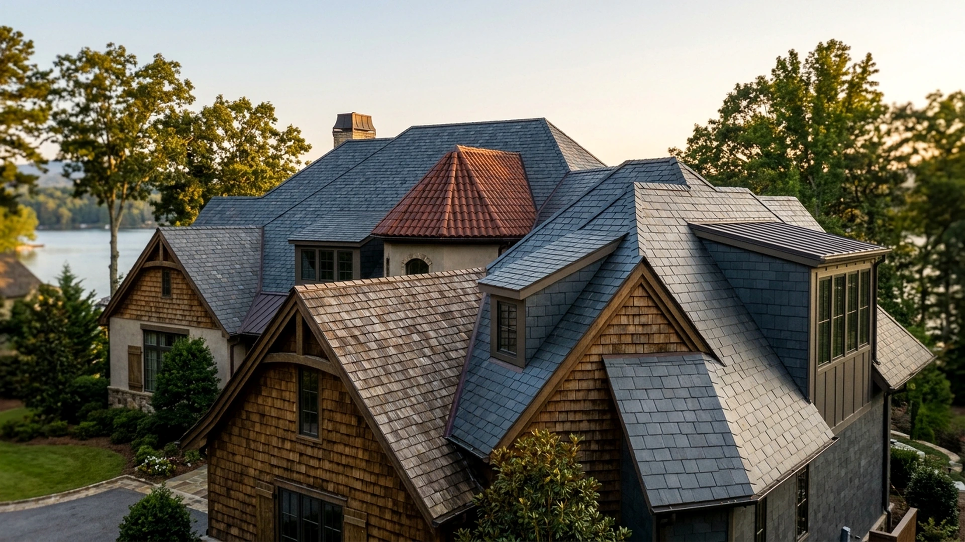 Residential home featuring slate, tile, wood shake, and specialty roofing materials